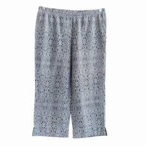 J JILL LOVE LINEN 100% Linen Wide Leg Cropped Boho Print Pull On Pants M